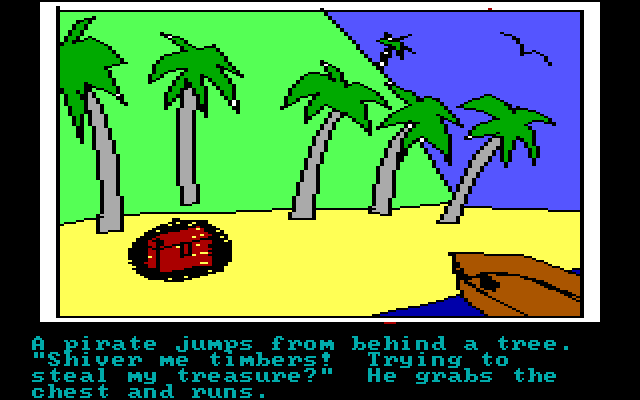 Hi-Res Adventure #2: The Wizard and the Princess IBM PC/Compatibles Screenshot: A pirate takes the treasure you found!