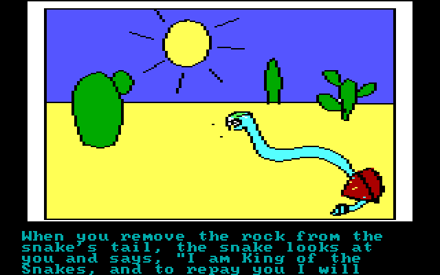 Hi-Res Adventure #2: The Wizard and the Princess IBM PC/Compatibles Screenshot: Helping this trapped snake could be a good idea.