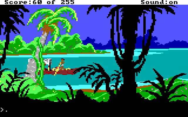 Gold Rush! IBM PC/Compatibles Screenshot: Rowing down the river...