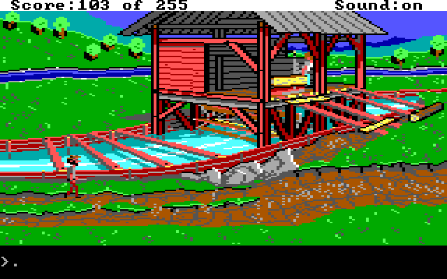 Gold Rush! IBM PC/Compatibles Screenshot: Hmm, there's a sawmill out here.