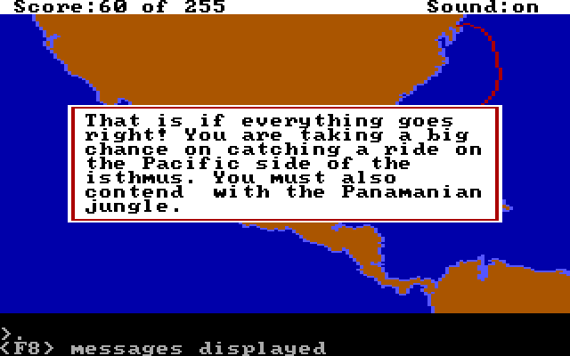 Gold Rush! IBM PC/Compatibles Screenshot: A little more information as we set sail...