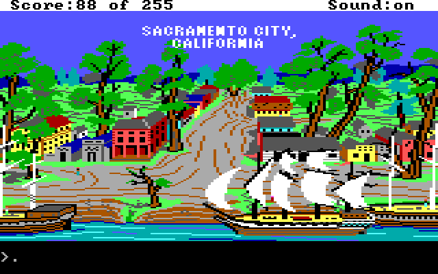 Gold Rush! IBM PC/Compatibles Screenshot: Arrived in Sacramento City!