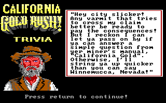 Gold Rush! IBM PC/Compatibles Screenshot: Copy protection screen.