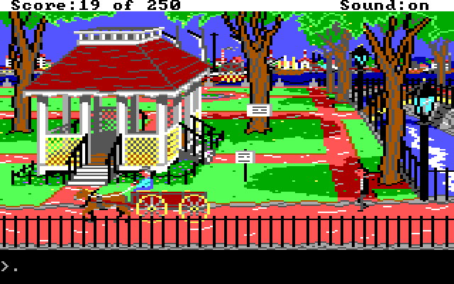 Gold Rush! IBM PC/Compatibles Screenshot: Don't walk on the grass here!