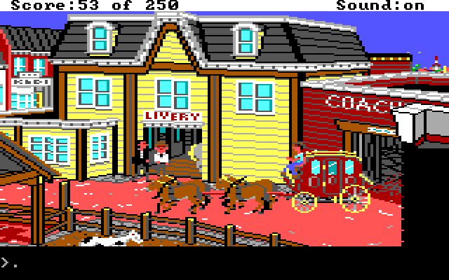 Gold Rush! IBM PC/Compatibles Screenshot: You can also journey by coach.