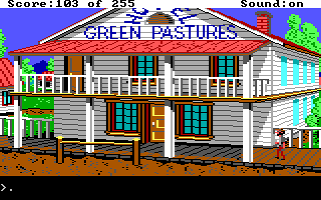 Gold Rush! IBM PC/Compatibles Screenshot: At the Green Pastures hotel.