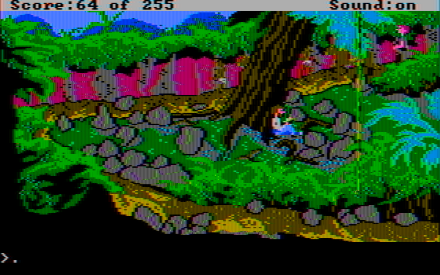 Gold Rush! IBM PC/Compatibles Screenshot: Walking down a dangerous jungle path.