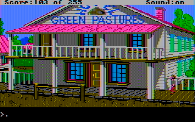 Gold Rush! IBM PC/Compatibles Screenshot: At the Green Pastures hotel.