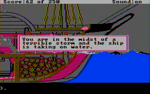 Gold Rush! IBM PC/Compatibles Screenshot: You may lose a lot of items to a storm.