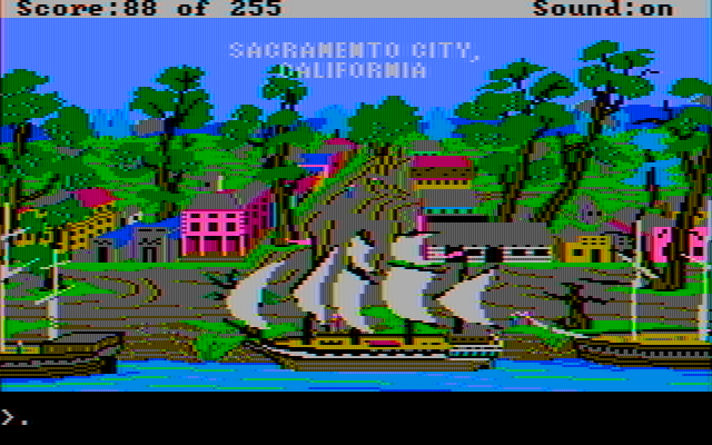 Gold Rush! IBM PC/Compatibles Screenshot: Arriving in Sacramento City.
