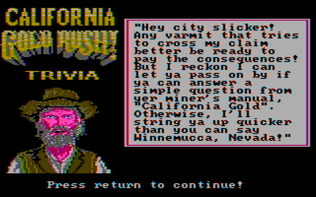 Gold Rush! IBM PC/Compatibles Screenshot: Copy protection screen.