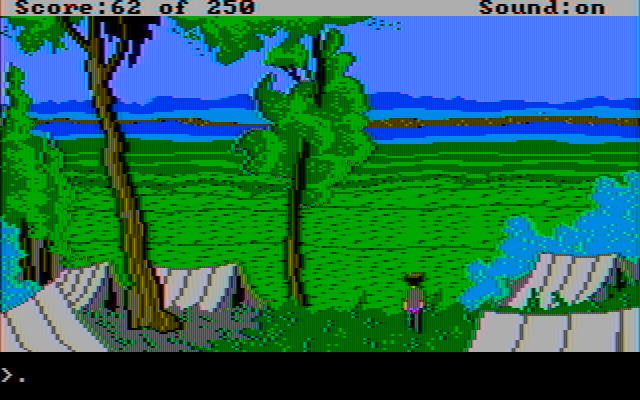 Gold Rush! IBM PC/Compatibles Screenshot: Keep an eye on the grasses to determine when the ideal time to continue the journey is.