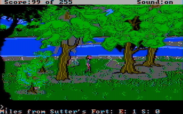 Gold Rush! IBM PC/Compatibles Screenshot: Looking for a good place to search for gold...