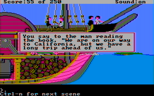 Gold Rush! IBM PC/Compatibles Screenshot: There's often someone to talk to for hints and/or items.