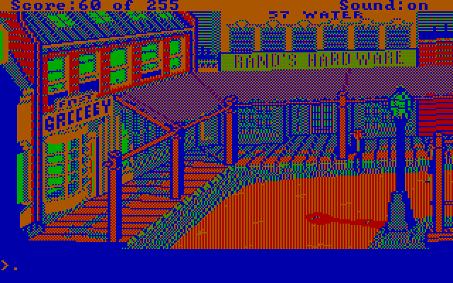 Gold Rush! IBM PC/Compatibles Screenshot: Head downtown to stock up on supplies.