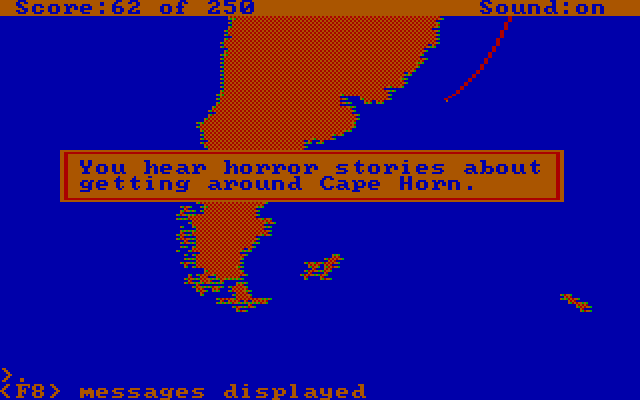 Gold Rush! IBM PC/Compatibles Screenshot: Cape Horn can be dangerous...