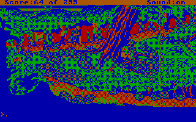 Gold Rush! IBM PC/Compatibles Screenshot: walking down a dangerous jungle path.