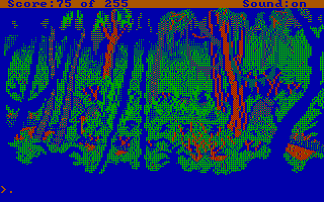 Gold Rush! IBM PC/Compatibles Screenshot: This jungle scene is particularly dangerous...take care!