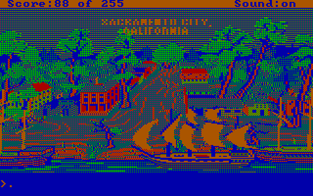Gold Rush! IBM PC/Compatibles Screenshot: My ship arrives, and now I need to find additional transportation to my destination...