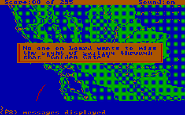 Gold Rush! IBM PC/Compatibles Screenshot: Arrived at the Golden Gate!