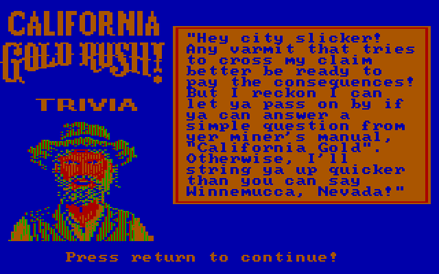 Gold Rush! IBM PC/Compatibles Screenshot: Copy protection screen.