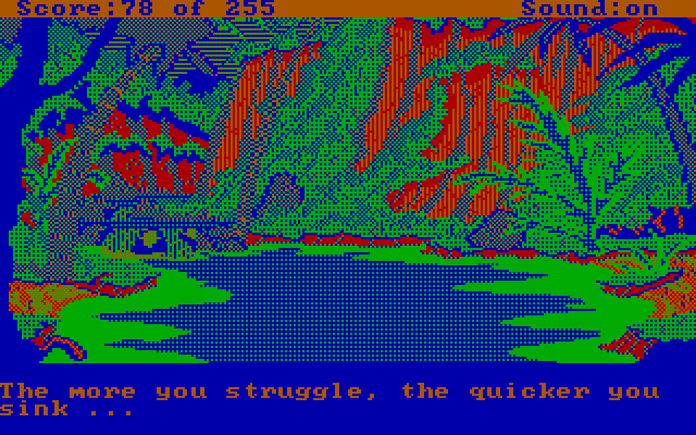 Gold Rush! IBM PC/Compatibles Screenshot: Sinking in the swamp is easy...