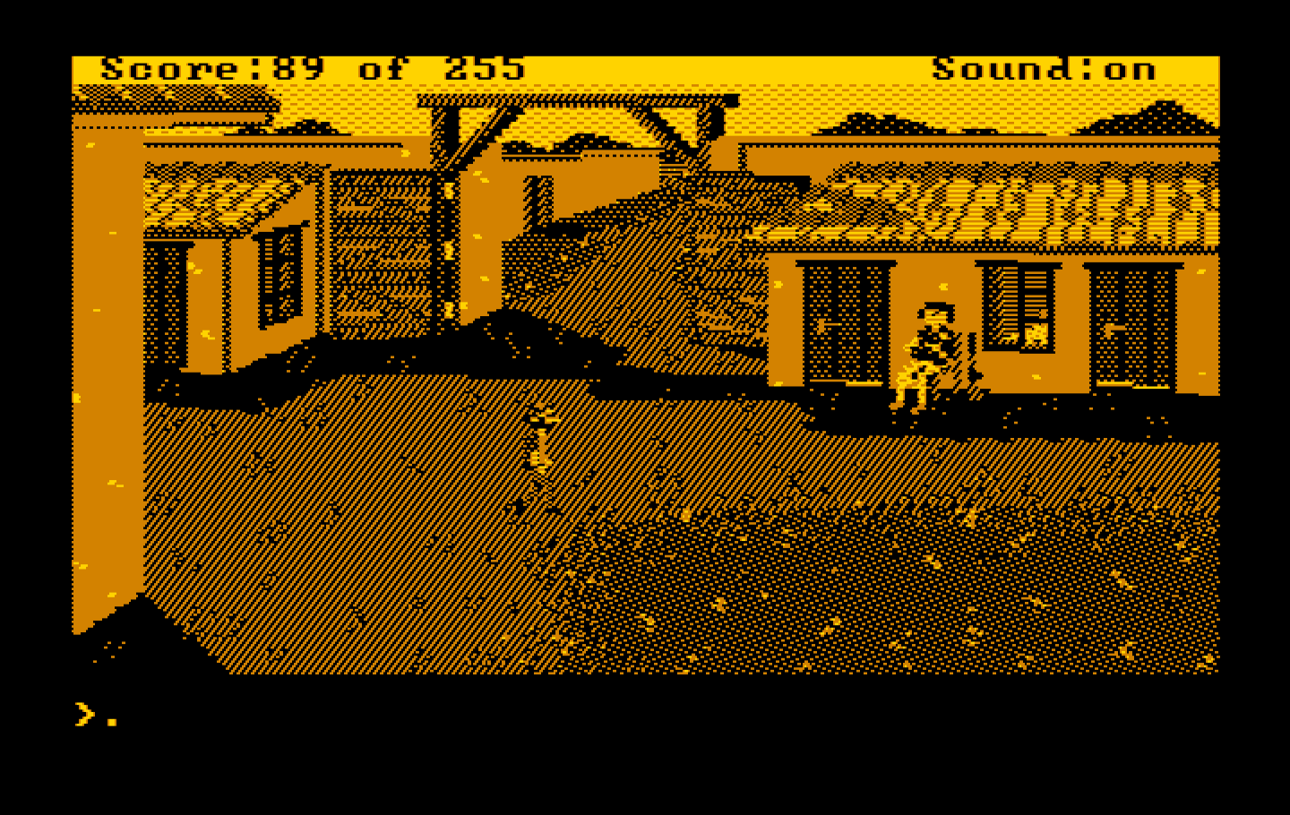Gold Rush! IBM PC/Compatibles Screenshot: Exploring Sutter's Fort.