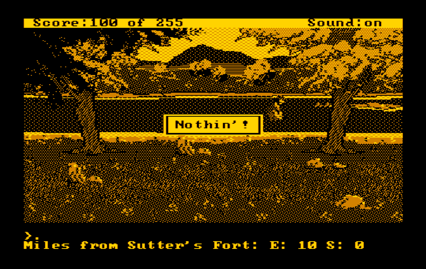 Gold Rush! IBM PC/Compatibles Screenshot: Panning for gold...I got nothin'!