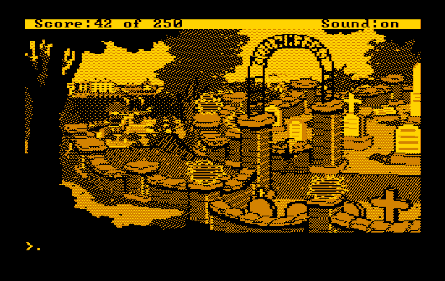 Gold Rush! IBM PC/Compatibles Screenshot: Entering a cemetary...