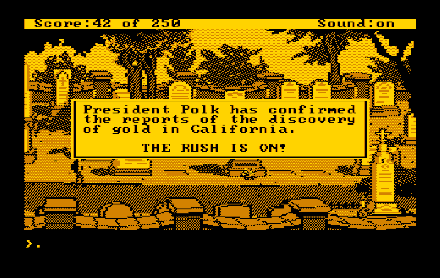 Gold Rush! IBM PC/Compatibles Screenshot: The gold rush is on!