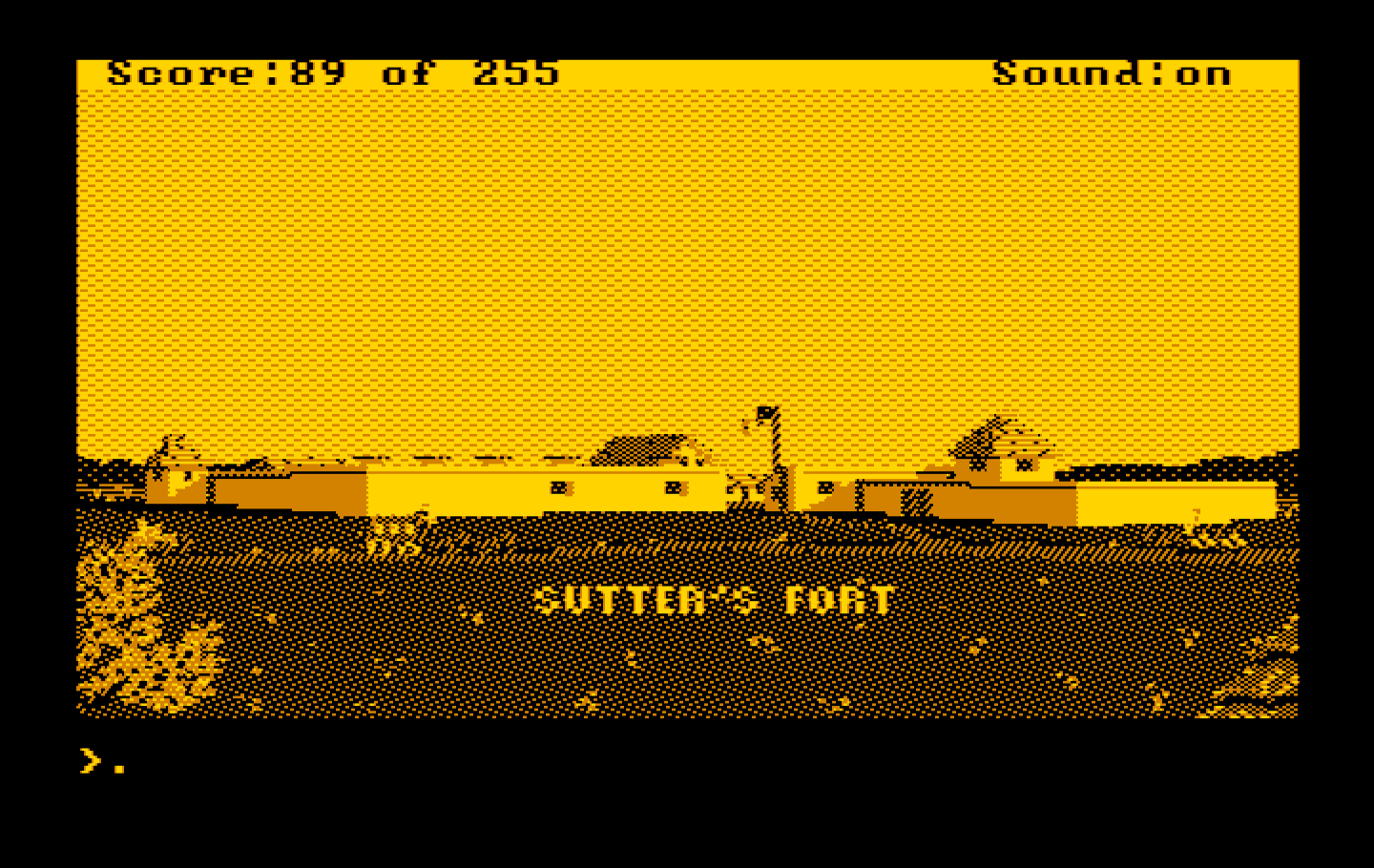 Gold Rush! IBM PC/Compatibles Screenshot: Finally, it's Sutter's Fort!