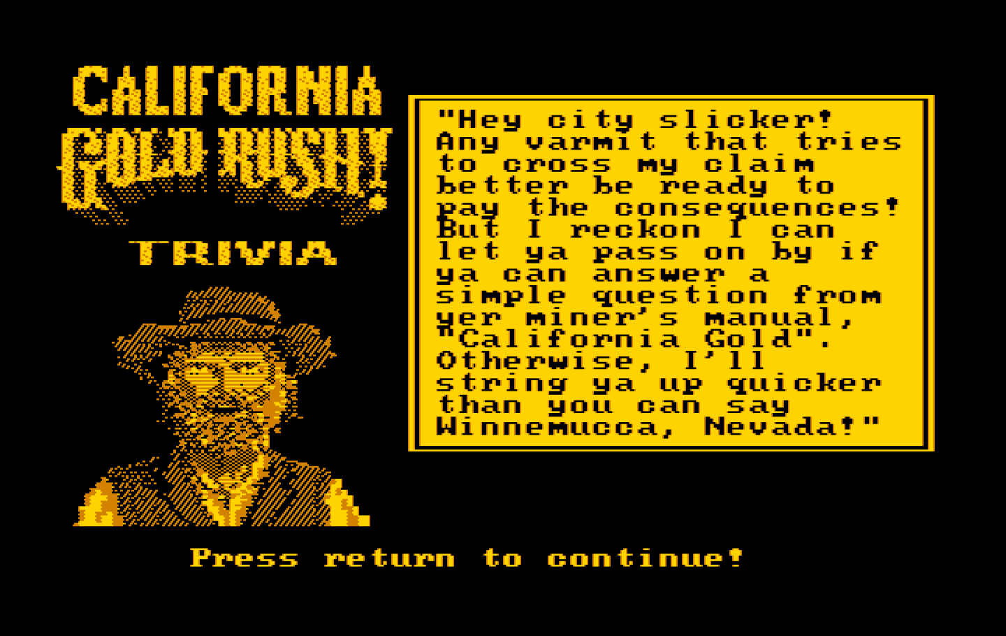 Gold Rush! IBM PC/Compatibles Screenshot: Copy protection screen.