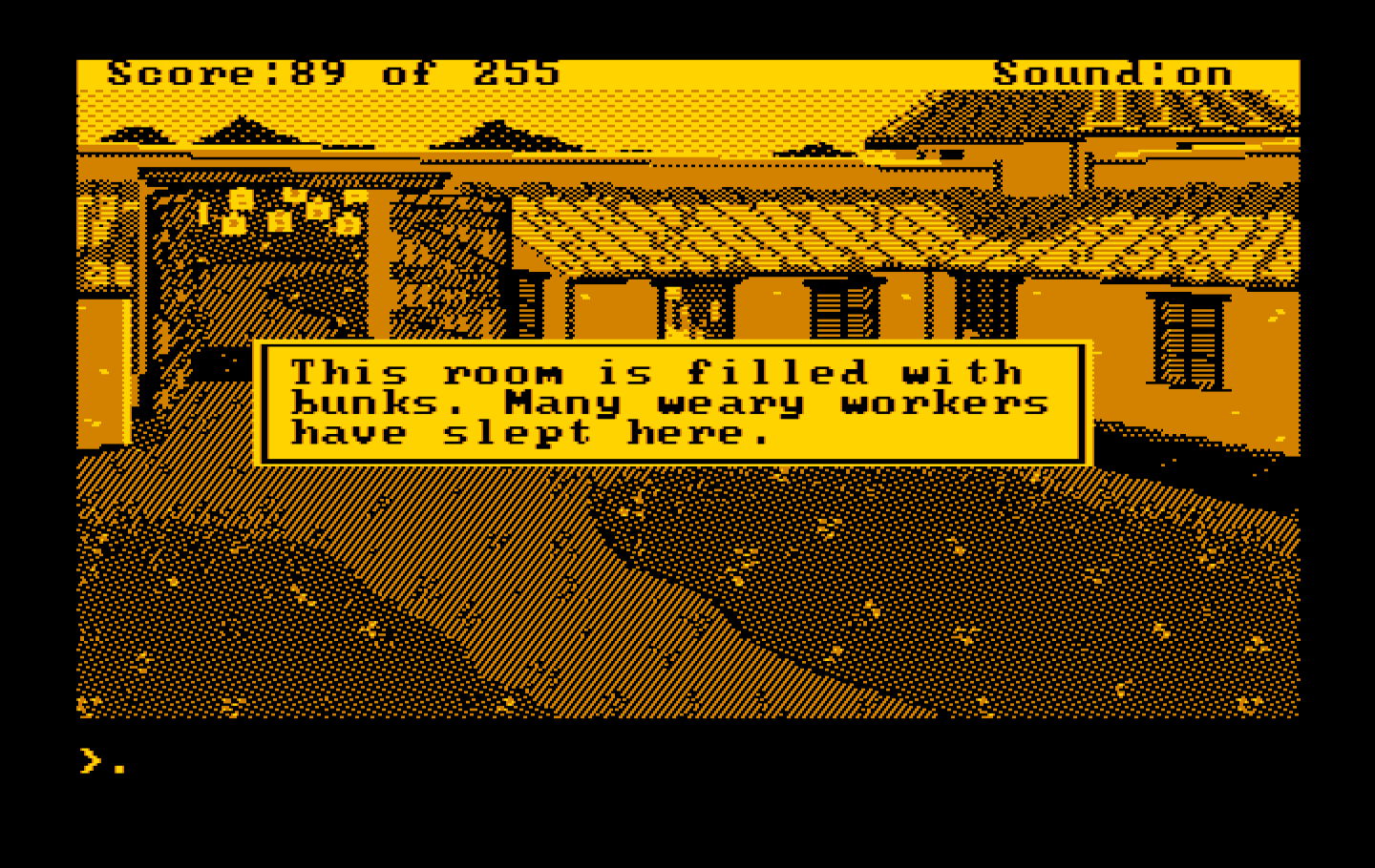 Gold Rush! IBM PC/Compatibles Screenshot: Found a place to sleep...
