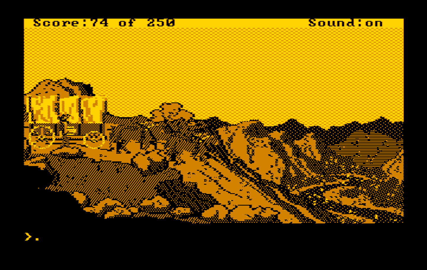 Gold Rush! IBM PC/Compatibles Screenshot: The view from the hill...