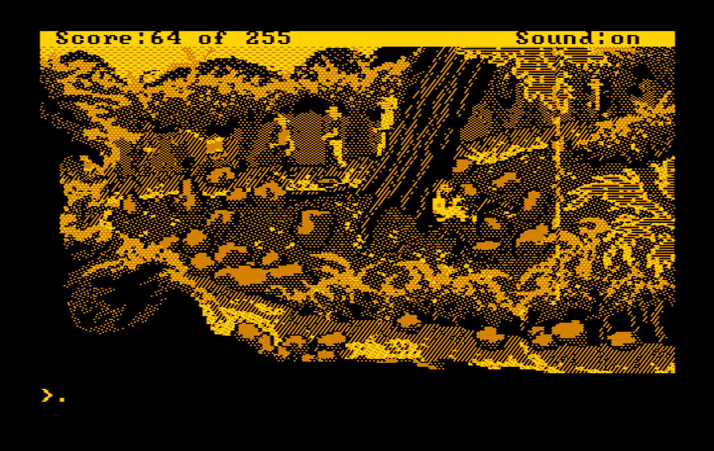 Gold Rush! IBM PC/Compatibles Screenshot: Walking down a dangerous mountain path...