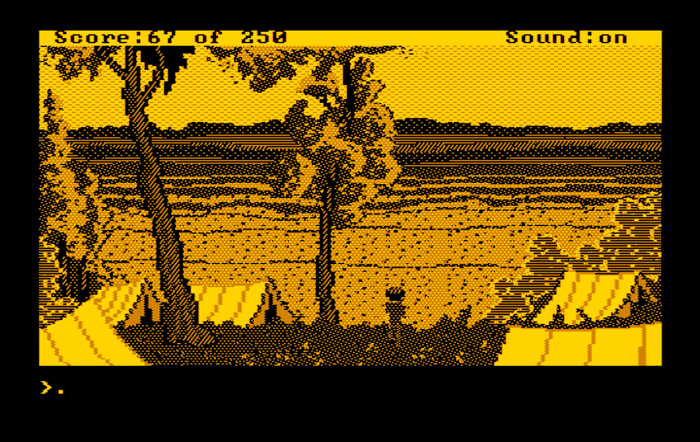 Gold Rush! IBM PC/Compatibles Screenshot: Watch the grass so you know when the weather is ok to begin travelling again.