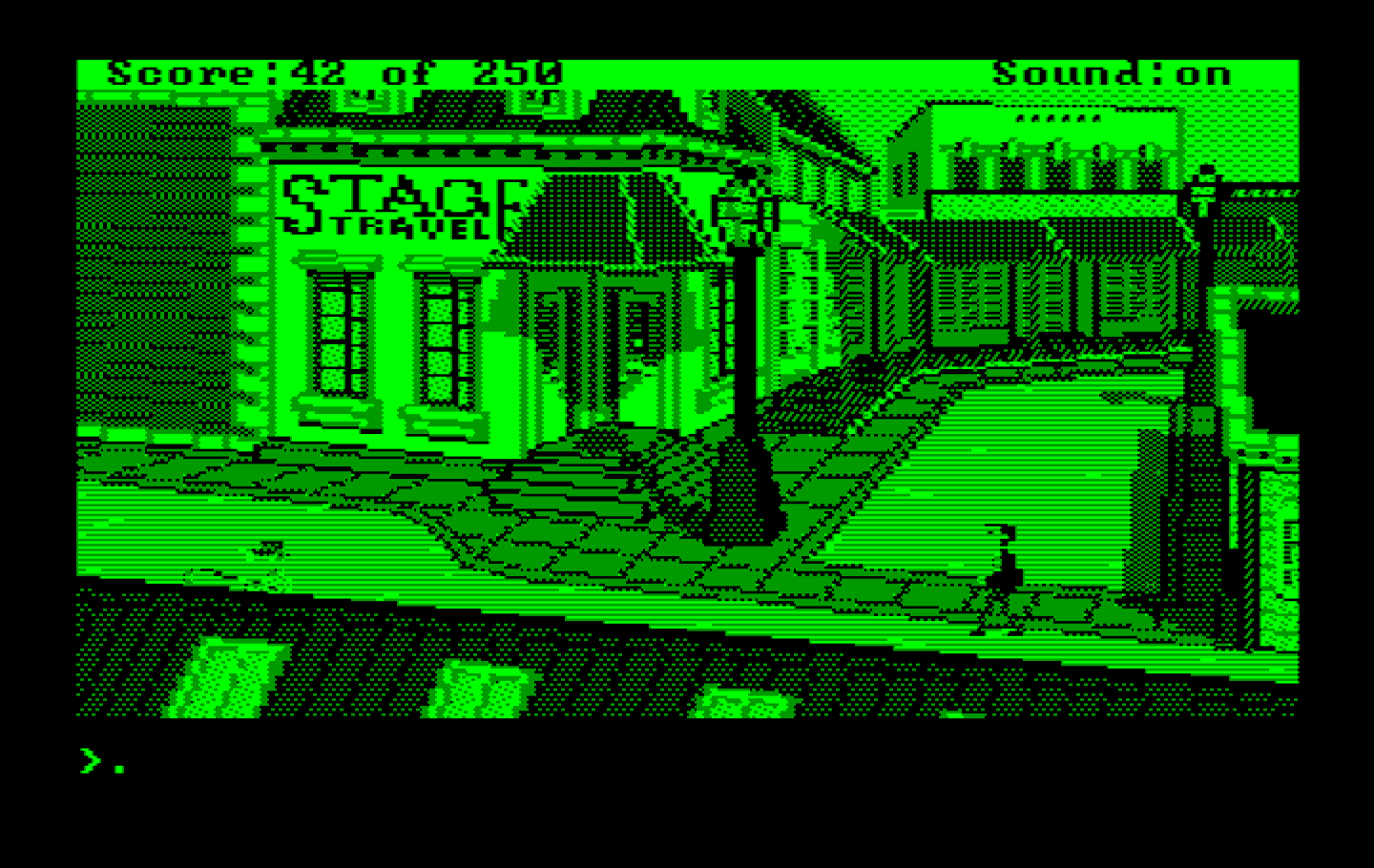 Gold Rush! IBM PC/Compatibles Screenshot: If you want to (or have to) travel by stagecoach, visit this store downtown.