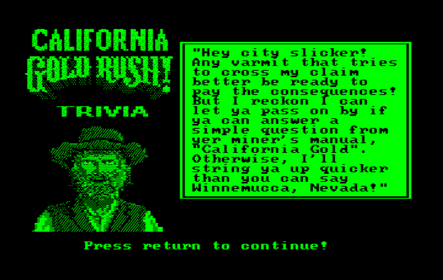 Gold Rush! IBM PC/Compatibles Screenshot: Copy protection screen.
