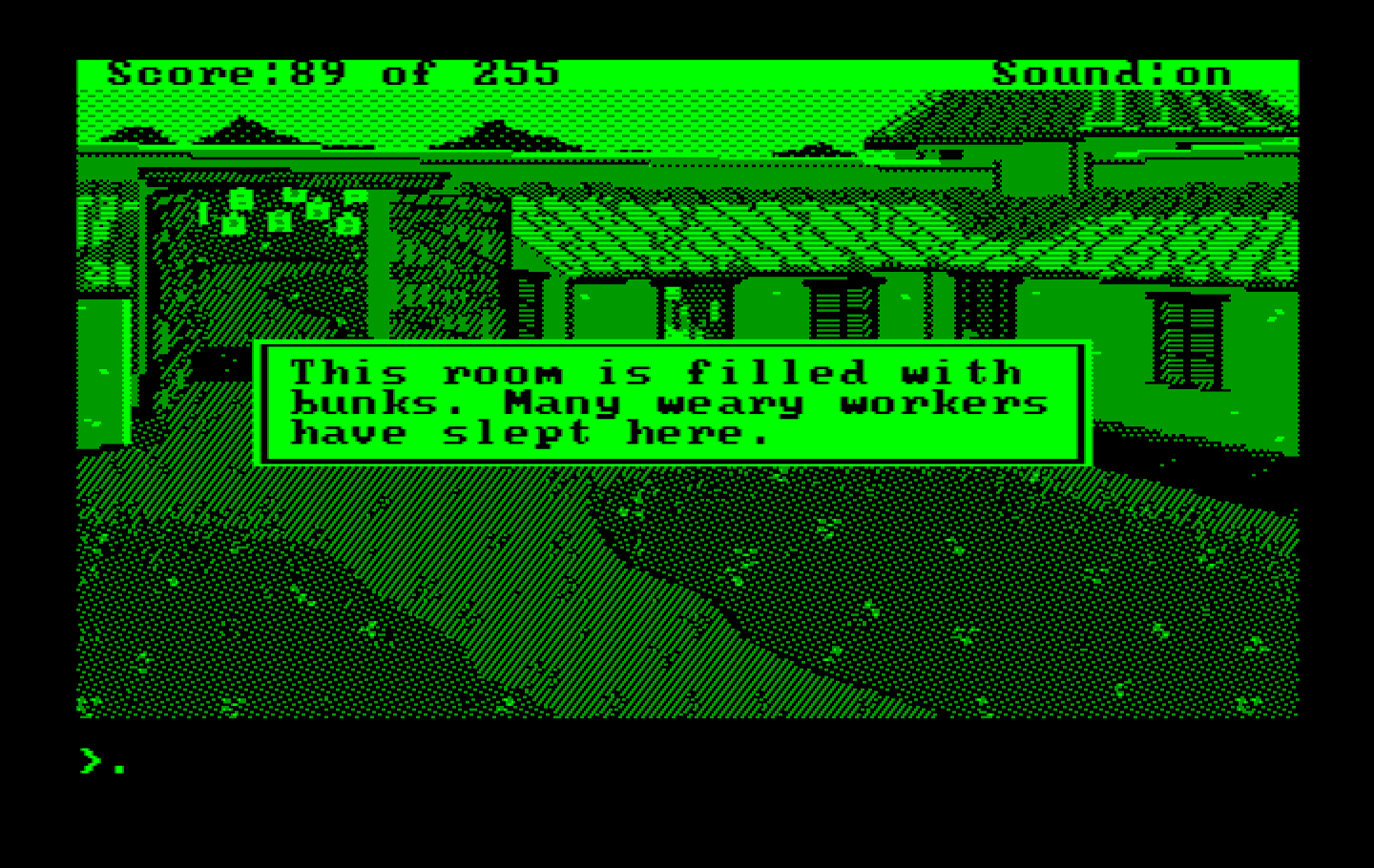 Gold Rush! IBM PC/Compatibles Screenshot: Found a place to sleep...