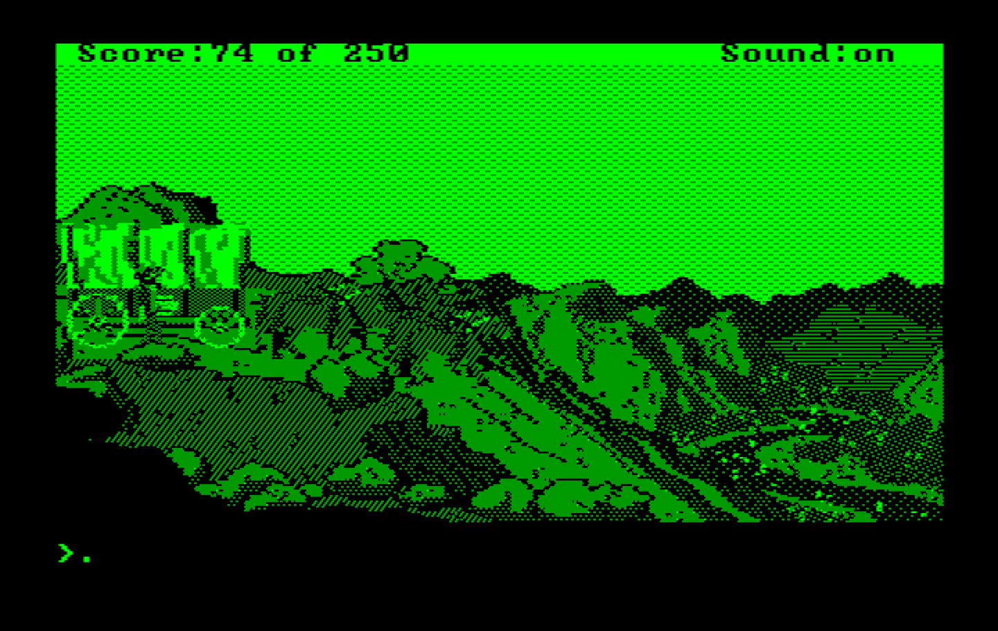 Gold Rush! IBM PC/Compatibles Screenshot: The view from the hill...