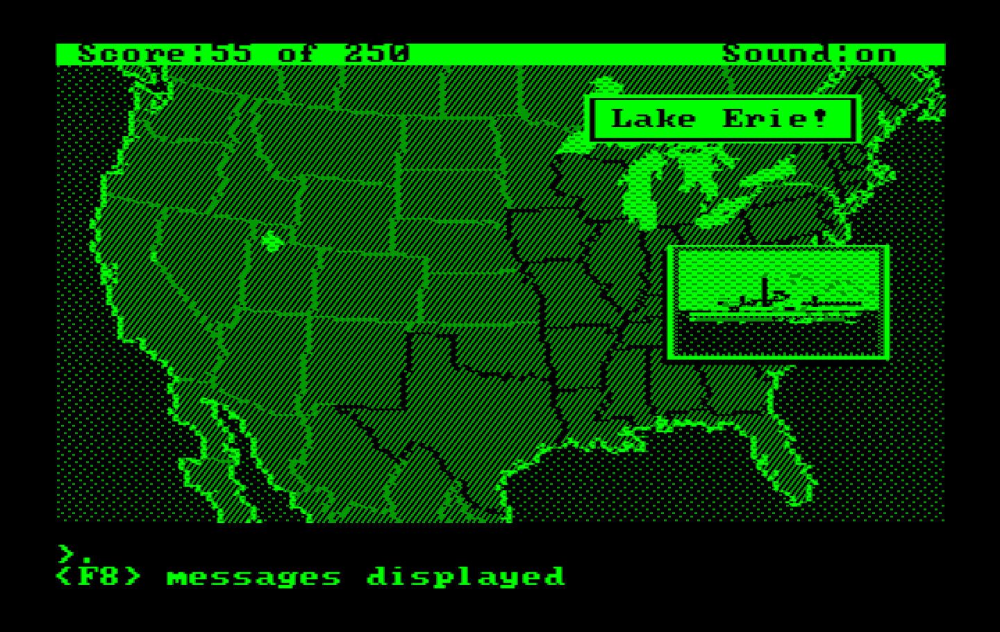 Gold Rush! IBM PC/Compatibles Screenshot: Passing Lake Erie...