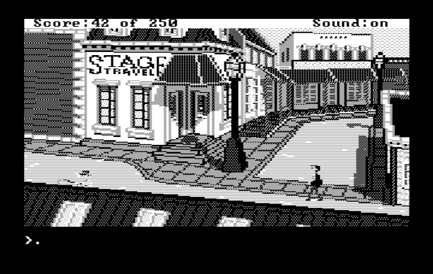Gold Rush! IBM PC/Compatibles Screenshot: If you want to (or have to) travel by stagecoach, visit this store downtown.