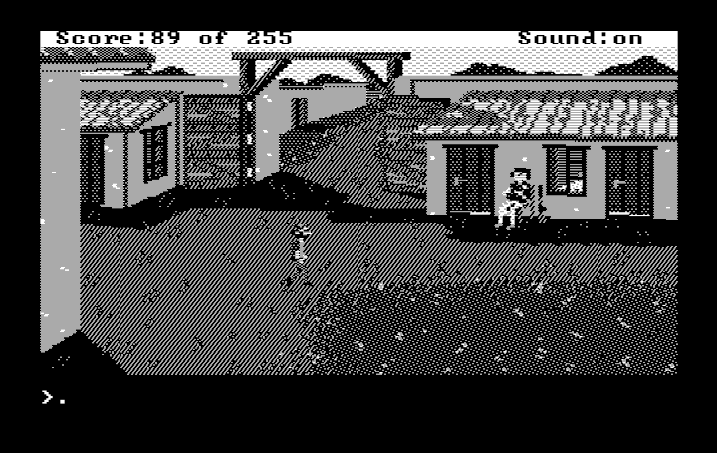 Gold Rush! IBM PC/Compatibles Screenshot: Exploring Sutter's Fort.