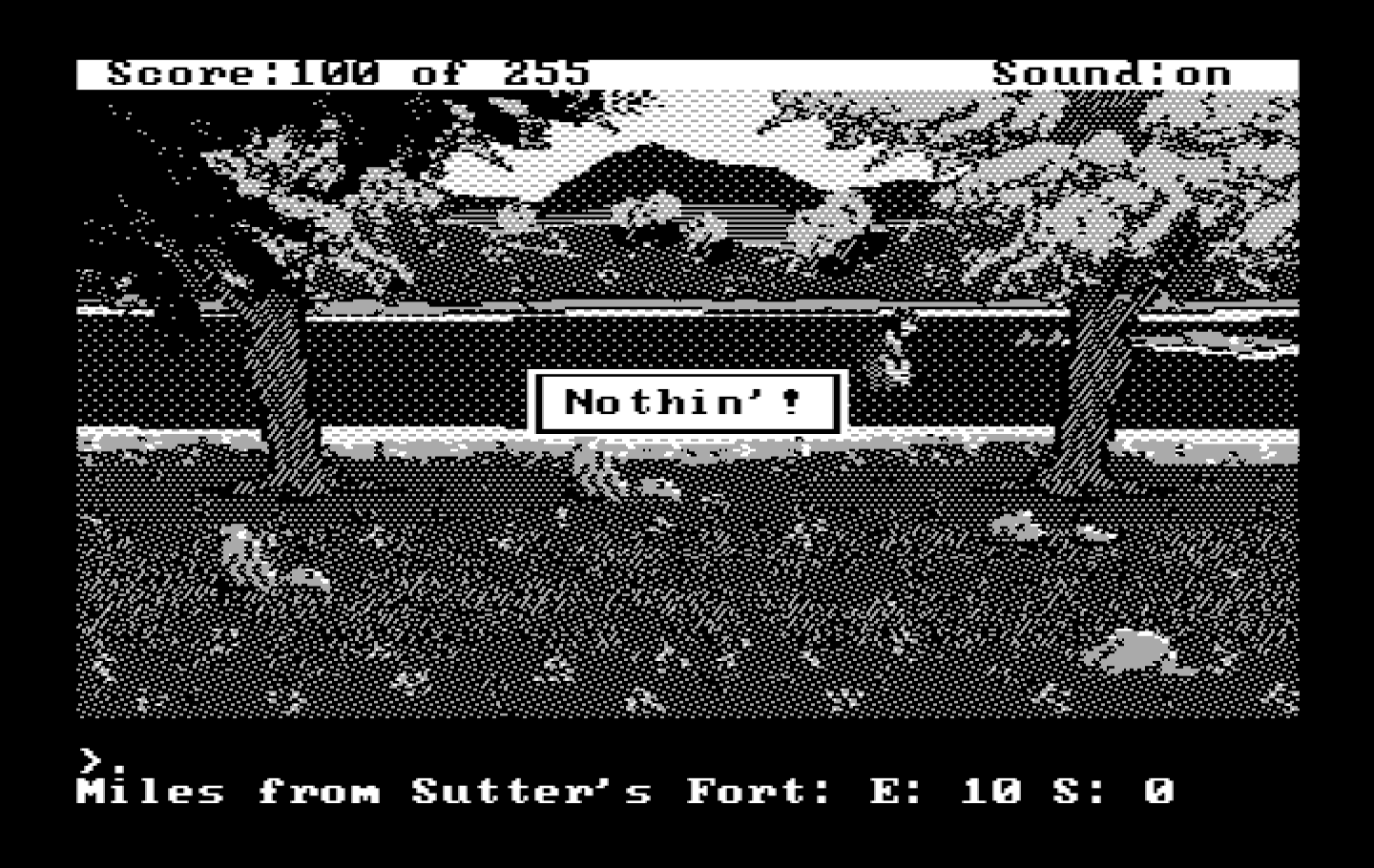 Gold Rush! IBM PC/Compatibles Screenshot: Panning for gold...I got nothin'!
