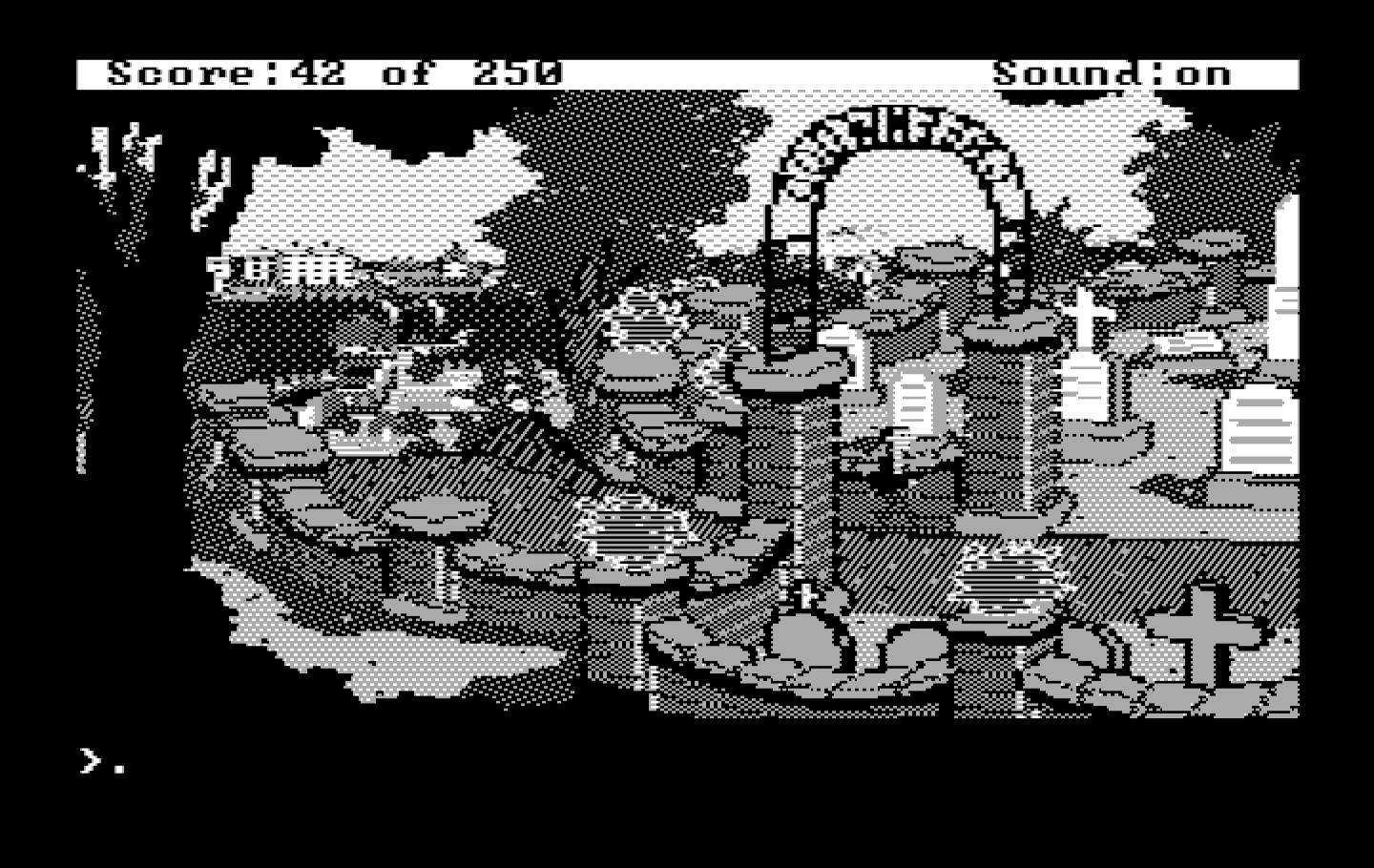 Gold Rush! IBM PC/Compatibles Screenshot: Entering a cemetary...