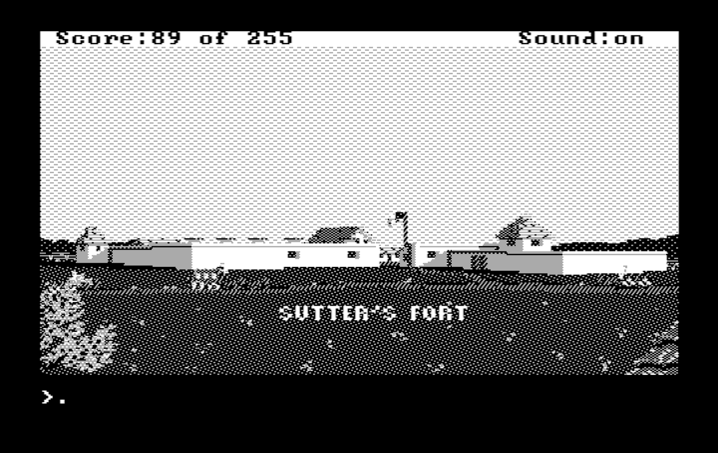 Gold Rush! IBM PC/Compatibles Screenshot: Finally, it's Sutter's Fort!