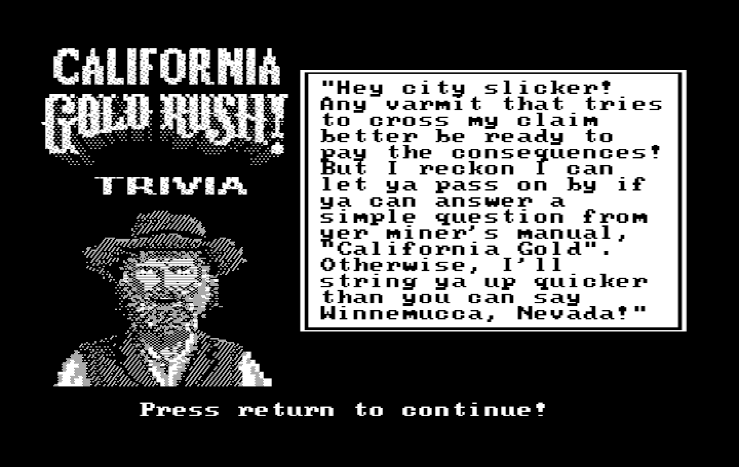 Gold Rush! IBM PC/Compatibles Screenshot: Copy protection screen.