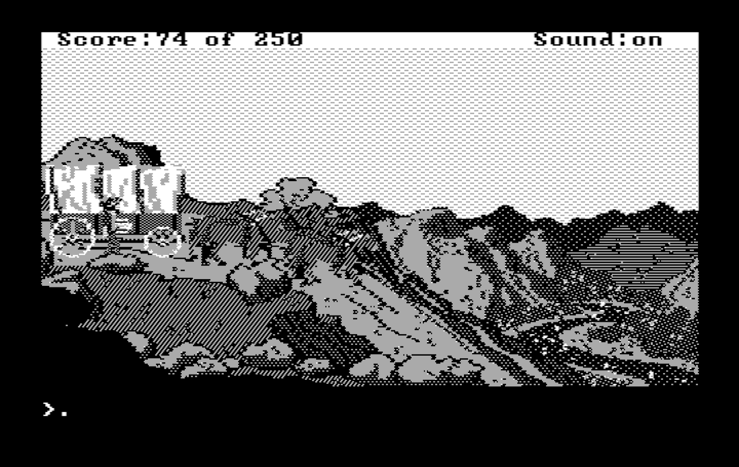 Gold Rush! IBM PC/Compatibles Screenshot: The view from the hill...