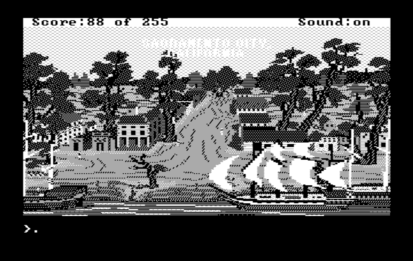 Gold Rush! IBM PC/Compatibles Screenshot: This ship arrives, then I'll need to quickly find some land transportation.