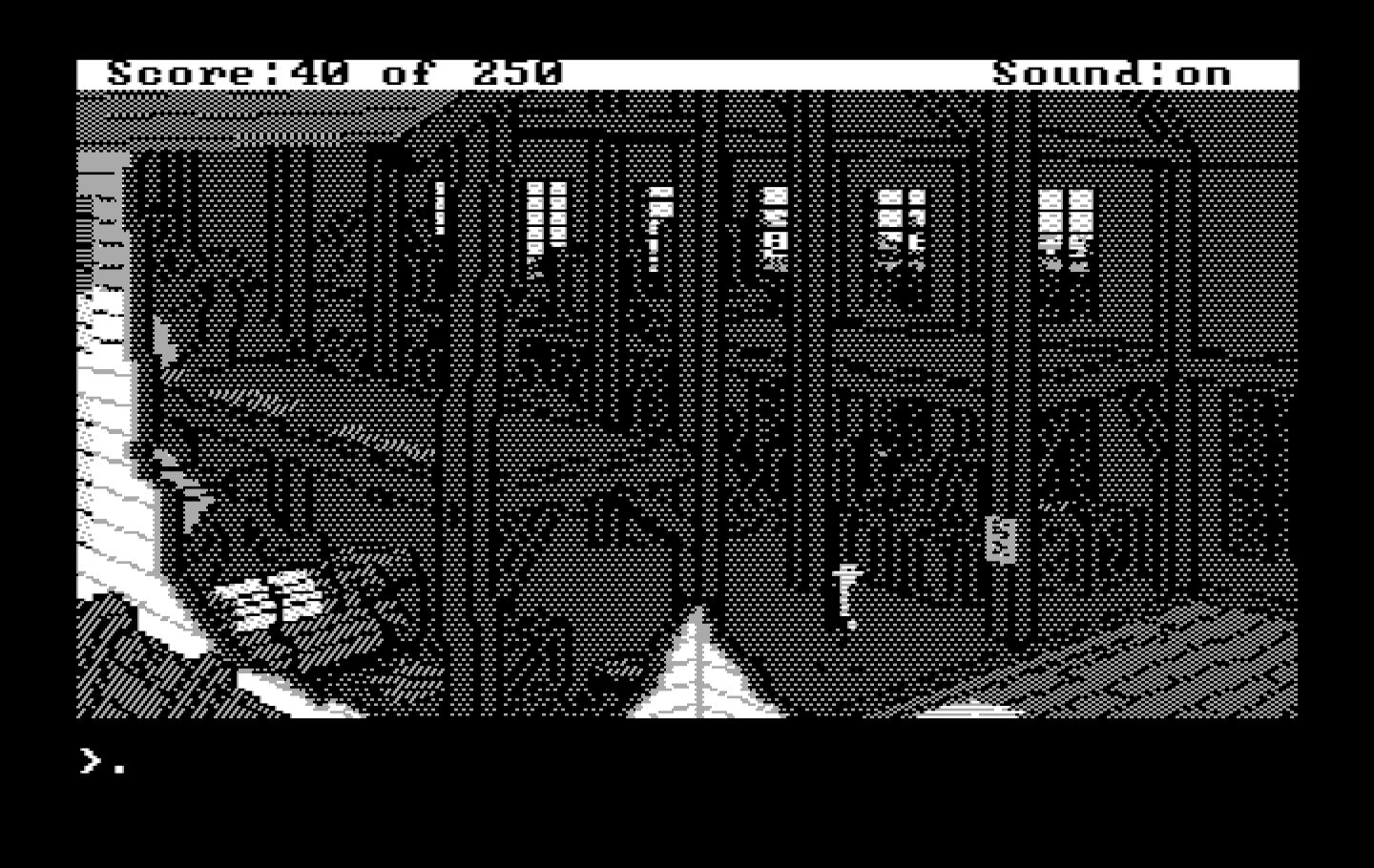 Gold Rush! IBM PC/Compatibles Screenshot: In a warehouse...there's a poster here!